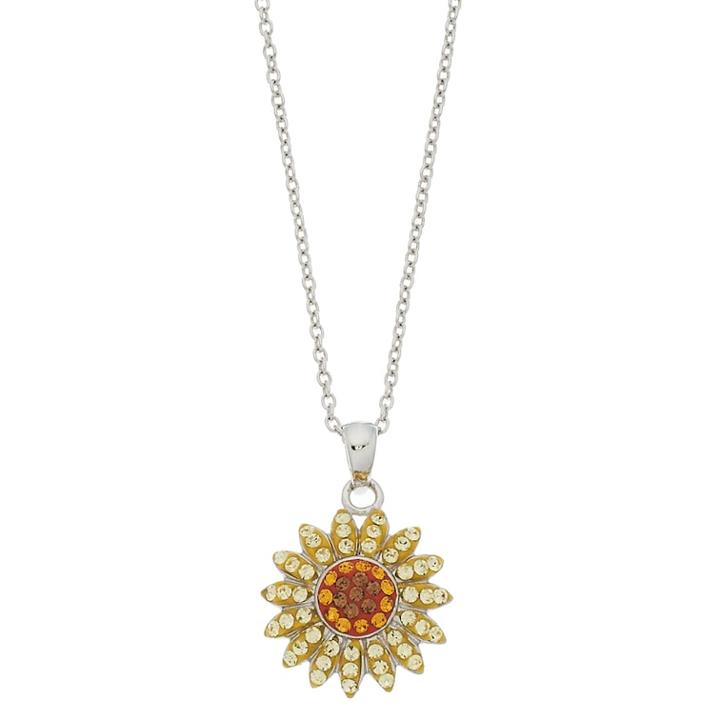 Silver Plated Crystal Sunflower Pendant Necklace, Women's, Size: 18, Yellow