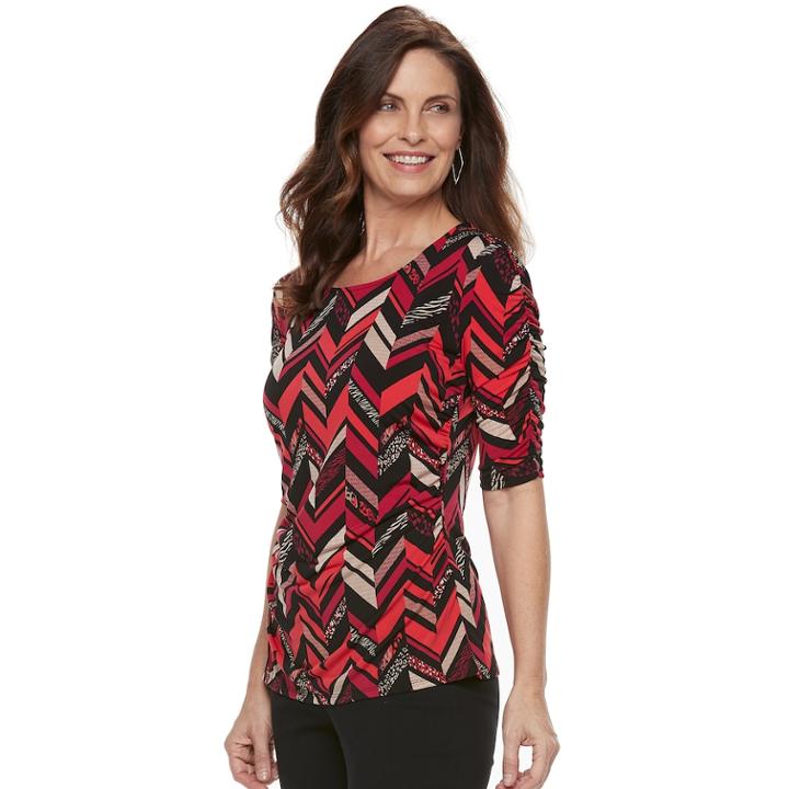Women's Dana Buchman Shirred Elbow-sleeve Top, Size: Large, Red