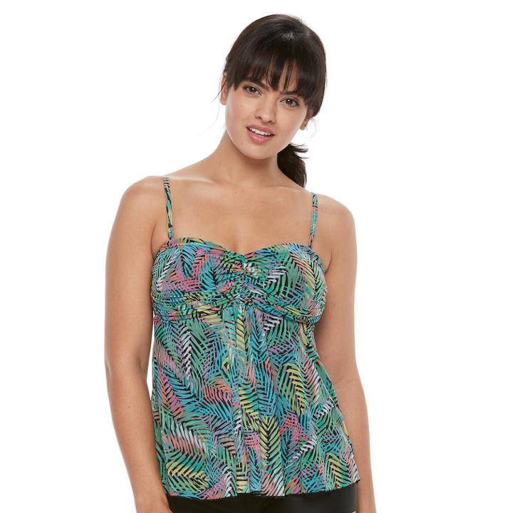 Women's A Shore Fit Tummy Slimmer Mesh Bandeaukini Top, Size: 6, Palm Beach Leaf Multi