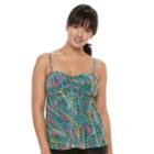 Women's A Shore Fit Tummy Slimmer Mesh Bandeaukini Top, Size: 6, Palm Beach Leaf Multi