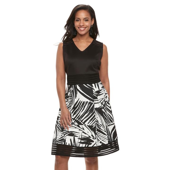 Women's Nina Leonard Pleated A-line Dress, Size: 6, Black