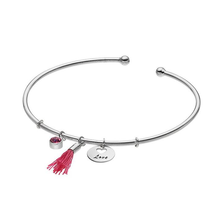 Silver Plated Love Tassel Charm Cuff Bracelet, Women's, Pink