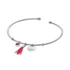 Silver Plated Love Tassel Charm Cuff Bracelet, Women's, Pink