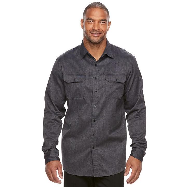 Big & Tall Apt. 9&reg; Jaspe Premier Flex Slim-fit Stretch Button-down Shirt, Men's, Size: Xxl Tall, Black