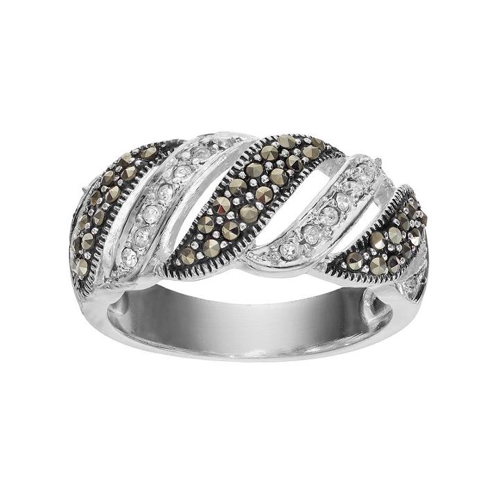 Silver Luxuries Marcasite & Crystal Striped Ring, Women's, Size: 9, Grey