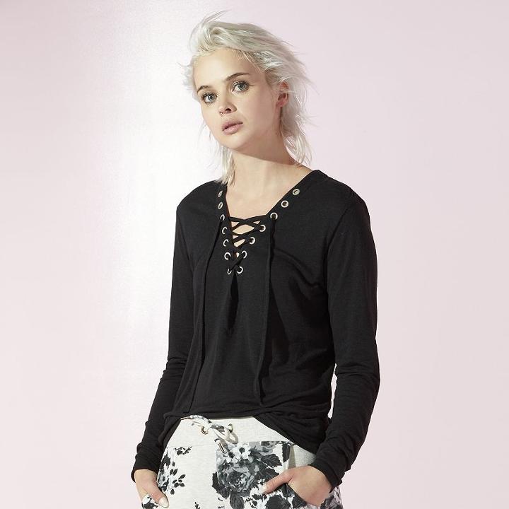 Women's Juicy Lace Up Tee, Size: Xs, Black