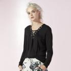 Women's Juicy Lace Up Tee, Size: Xs, Black