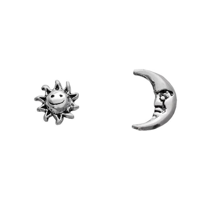 Itsy Bitsy Sterling Silver Sun & Moon Mismatch Stud Earrings, Women's