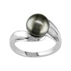 Tahitian Cultured Pearl 10k White Gold Bypass Ring, Women's, Size: 9, Black
