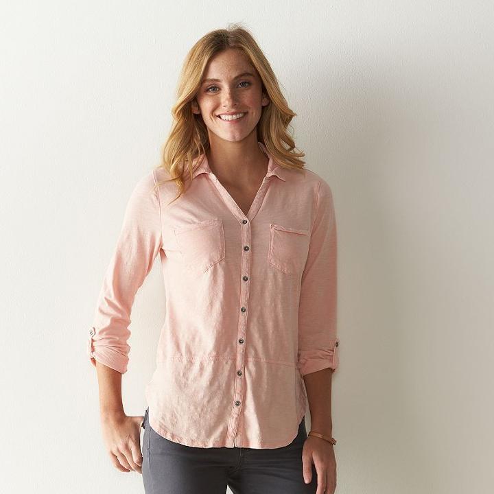 Women's Sonoma Goods For Life&trade; Long Utility Shirt, Size: Large, Brt Pink