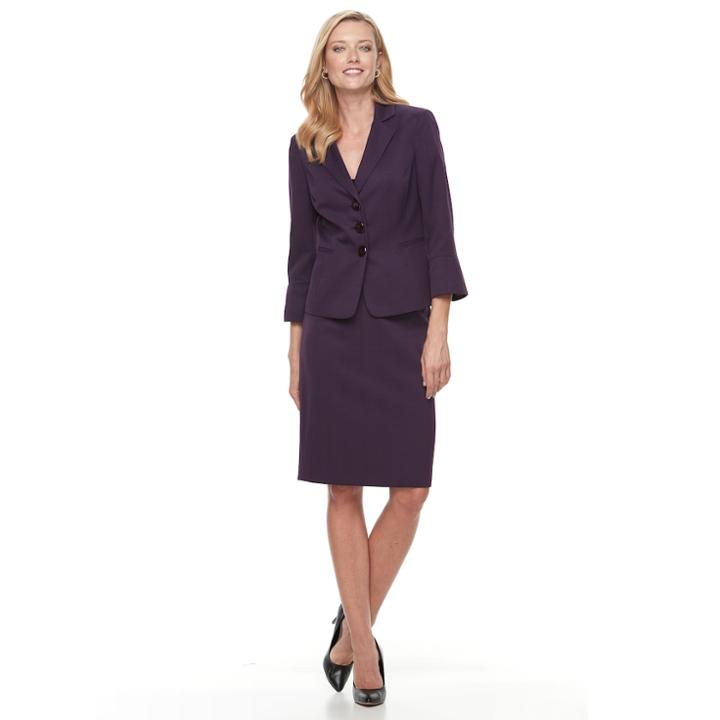 Women's Le Suit Crosshatch Suit Jacket & Skirt Set, Size: 14, Beig/green (beig/khaki)