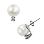14k White Gold Akoya Cultured Pearl And Diamond Accent Stud Earrings, Women's