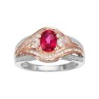 10k White Gold 3/8 Carat T.w. Diamond & Ruby Twist Ring, Women's, Size: 7, Red