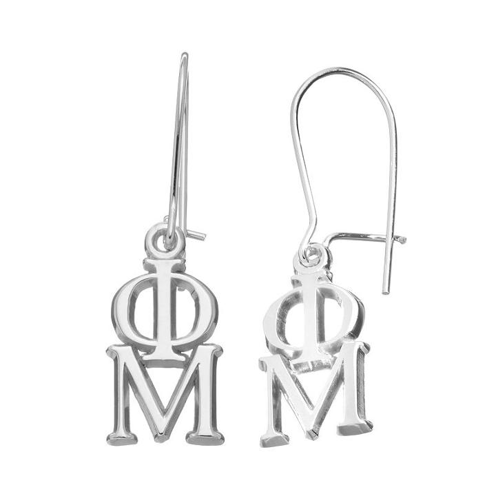 Phi Mu, Logoart Sorority Drop Earrings, Women's, Grey