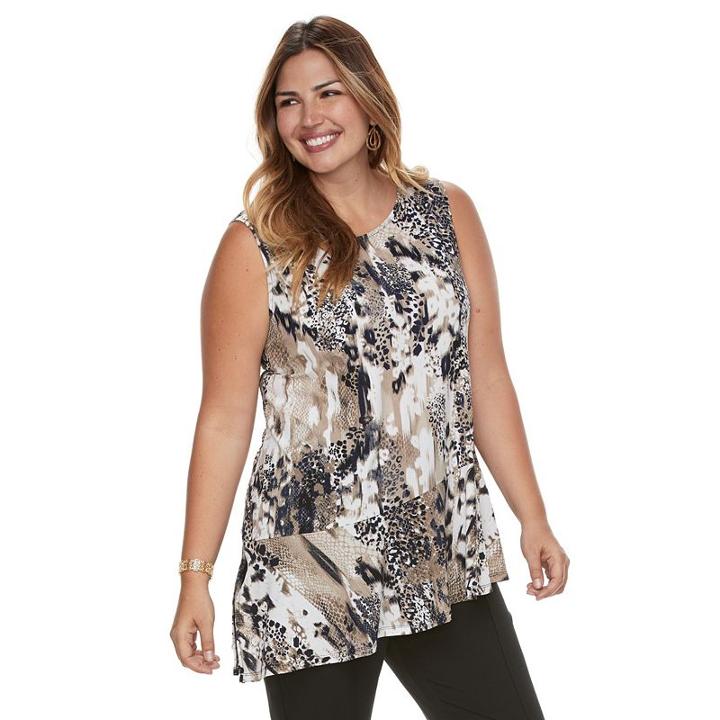 Plus Size Dana Buchman Printed Asymmetrical Tank, Women's, Size: 1xl, Med Beige
