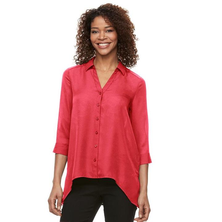 Women's Dana Buchman High-low Chiffon Shirt, Size: Medium, Brt Red
