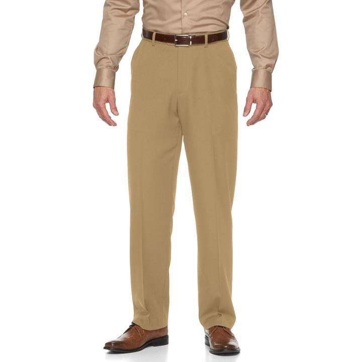 Men's Croft & Barrow&reg; Essential Classic-fit Flat-front Dress Pants, Size: 38x30, Beig/green (beig/khaki)
