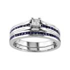 Sterling Silver Lab-created Sapphire & 1/6 Carat T.w. Diamond Engagement Ring Set, Women's, Size: 8, Blue