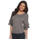 Women's Apt. 9&reg; Embroidered Flutter Tee, Size: Xl, Grey