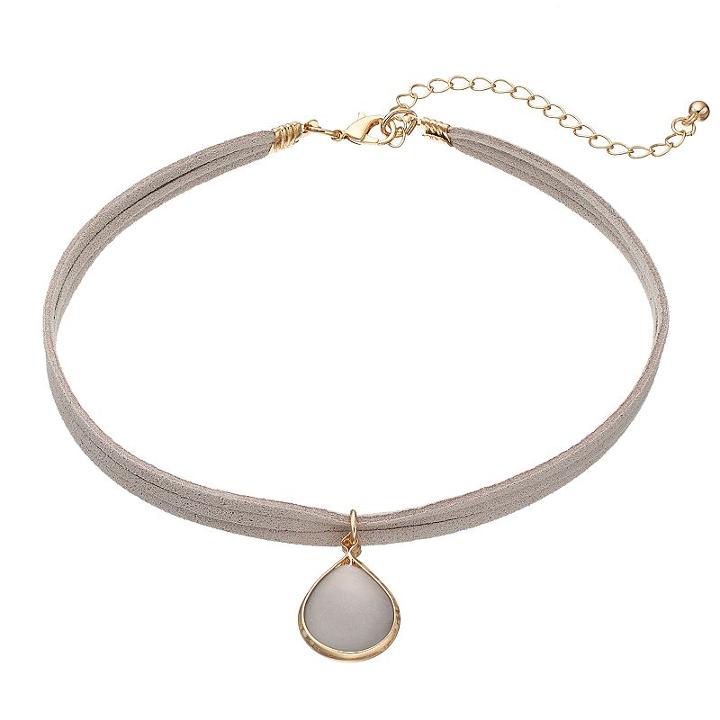 Gray Teardrop Pendant Faux Suede Choker Necklace, Women's, Grey