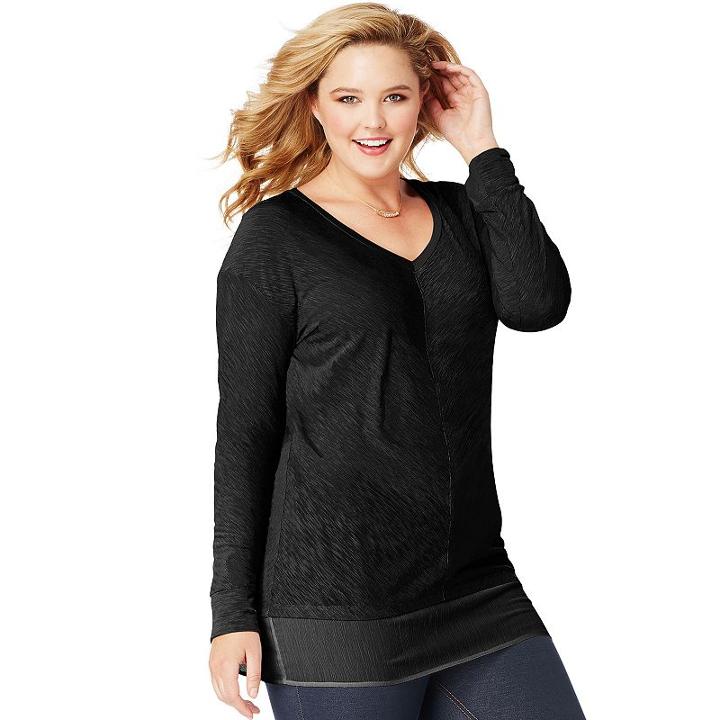 Plus Size Just My Size Blocked Woven Trim Tunic, Women's, Size: 4xl, Black