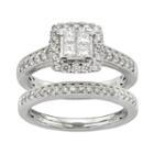 Igl Certified Diamond Square Halo Engagement Ring Set In 14k White Gold (1 Carat T.w.), Women's, Size: 8.50