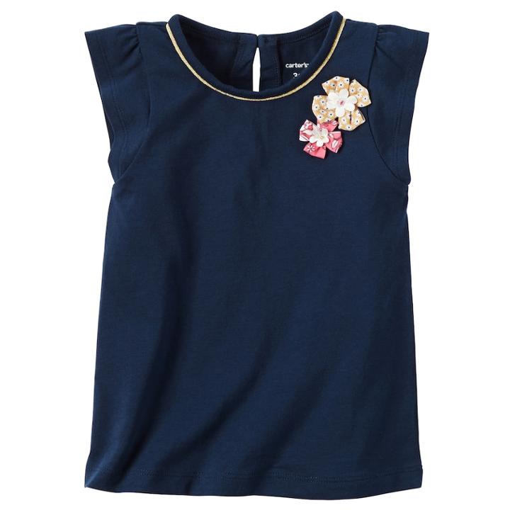 Girls 4-8 Carter's Flutter Sleeve Rosette Tee, Size: 5, Blue