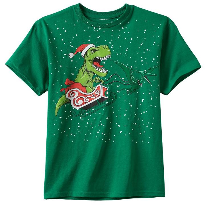 Boys 8-20 Dino Santa Tee, Boy's, Size: Medium, Yellow Oth