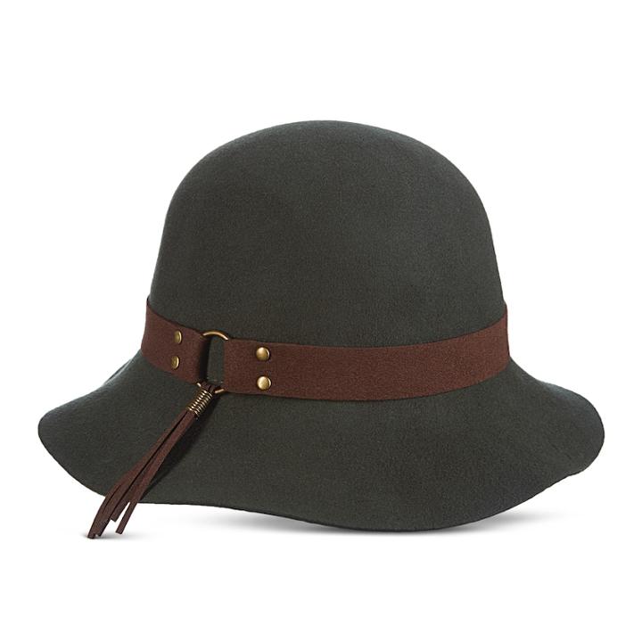 Women's Scala Faux Suede Trim Raw Edge Cloche Hat, Green