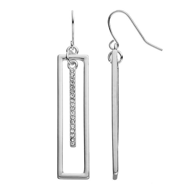 Chaps Pave Bar Nickel Free Linear Drop Earrings, Women's, Silver