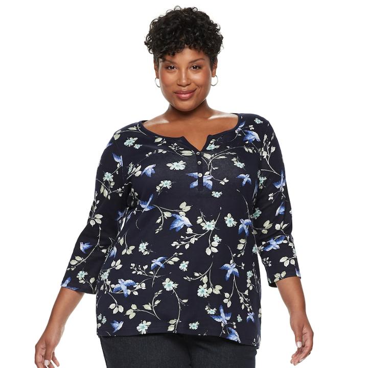 Plus Size Croft & Barrow&reg; Henley, Women's, Size: 4xl, Dark Blue