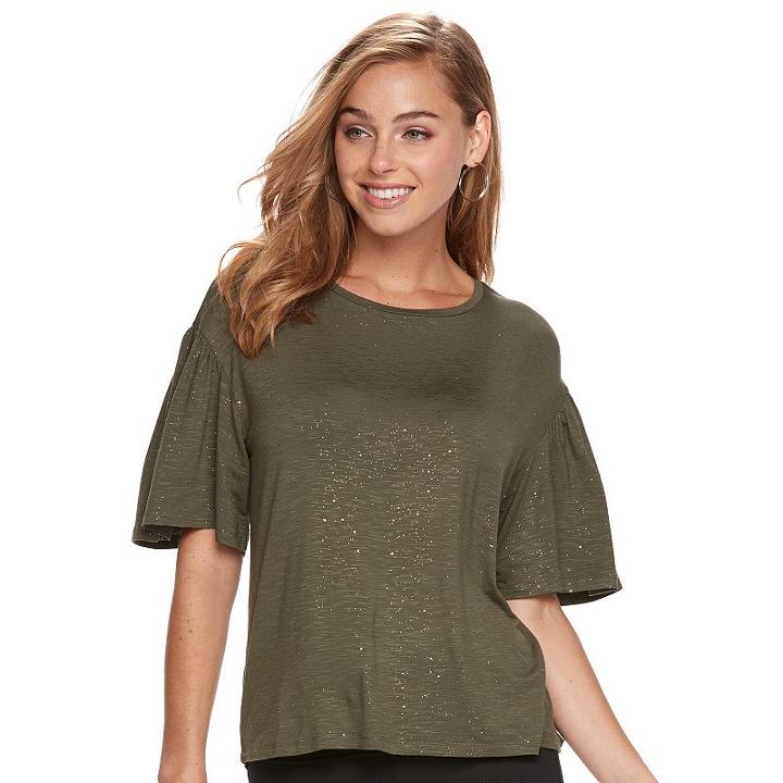 Women's Apt. 9&reg; Glitter Elbow Sleeve Tee, Size: Xs, Green