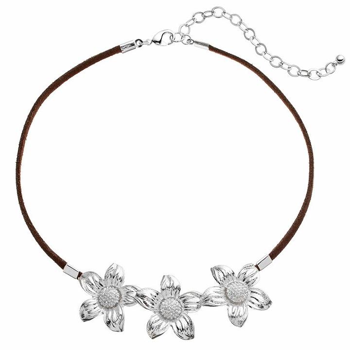 Apt. 9&reg; Triple Flower Faux Suede Choker Necklace, Women's, Brown