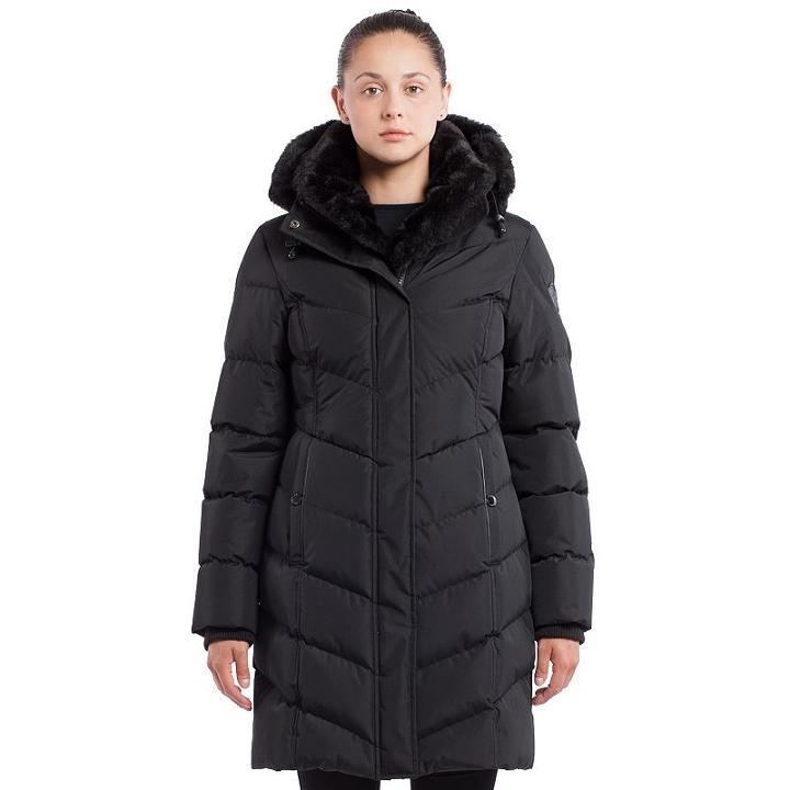 Women's Noize Faux-fur Hood Long Puffer Jacket, Size: Medium, Black