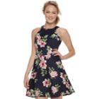 Juniors' Trixxi Floral Halter Scuba Skater Dress, Teens, Size: Xl, Blue (navy)