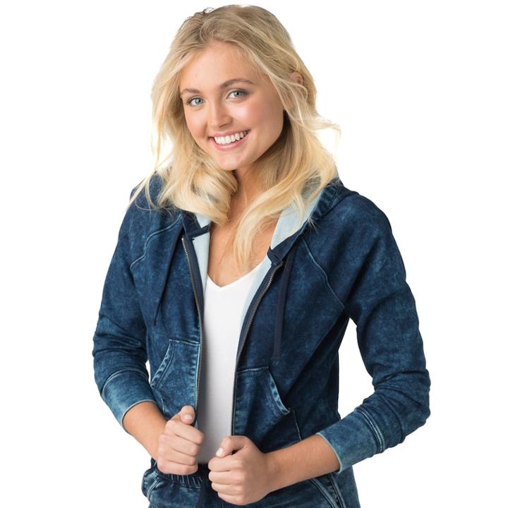 Juniors' Denizen From Levi's Streetwear Cropped Hoodie Jean Jacket, Teens, Size: Medium, Blue