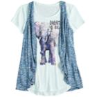Girls 7-16 & Plus Size Mudd&reg; Graphic Print Tee & Vest Set, Size: 12, Light Blue