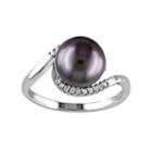 Sterling Silver Tahitian Cultured Pearl & 1/10 Carat T.w. Diamond Bypass Ring, Women's, Size: 8, Black