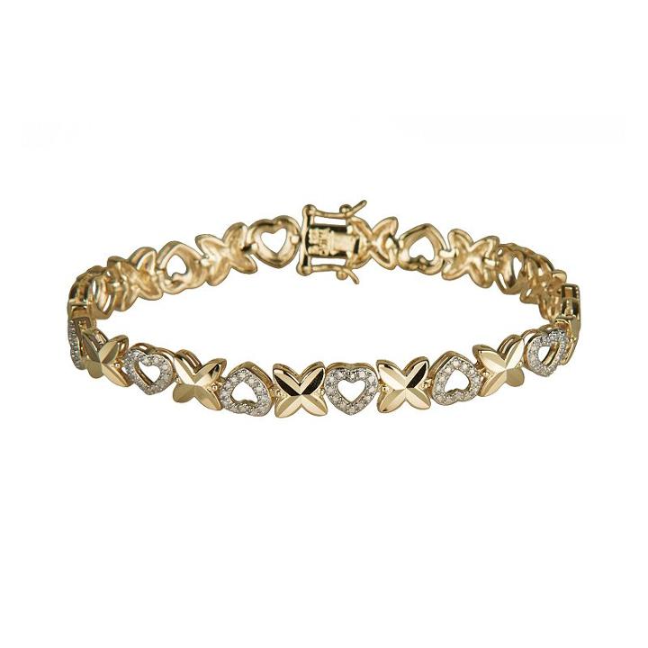 18k Gold-over-sterling Silver Diamond Accent Heart Bracelet, Women's, White