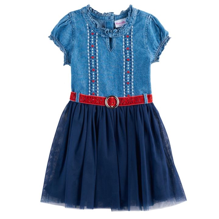 Girls 4-6x Nannette Belted Denim & Tulle Dress, Size: 4, Blue (navy)