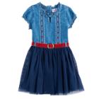 Girls 4-6x Nannette Belted Denim & Tulle Dress, Size: 4, Blue (navy)
