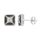 Sterling Silver 1/5 Carat T.w. Black & White Diamond Square Stud Earrings, Women's