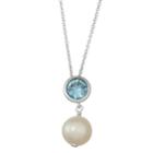 Sterling Silver Lab-created Blue Spinel & Freshwater Cultured Pearl Pendant, Women's, Size: 18