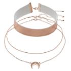 Faux-leather Choker & Crescent Necklace Set, Women's, Pink