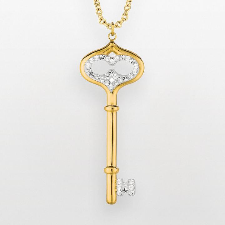 Silver On The Rocks 14k Gold Plated Sterling Silver Crystal Key Pendant - Made With Swarovski Crystals, Women's, Yellow