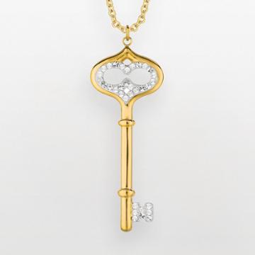 Silver On The Rocks 14k Gold Plated Sterling Silver Crystal Key Pendant - Made With Swarovski Crystals, Women's, Yellow