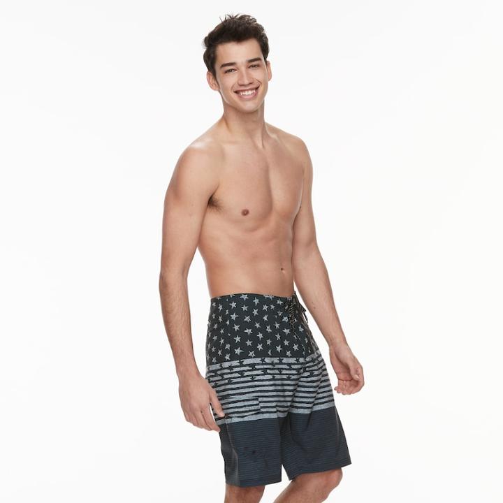 Men's Ocean Current Monochrome Stars & Stripes Stretch Tech Cargo Board Shorts, Size: 38, Med Grey