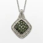 Sterling Silver 1/3-ct. T.w. Green And White Diamond Square Halo Pendant, Women's, Size: 18