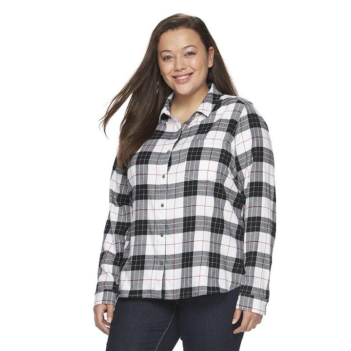 Juniors' Plus Size So&reg; Pocket Plaid Flannel Shirt, Girl's, Size: 2xl, White