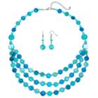 Aqua Composite Shell Disc Swag Necklace & Drop Earring Set, Women's, Blue